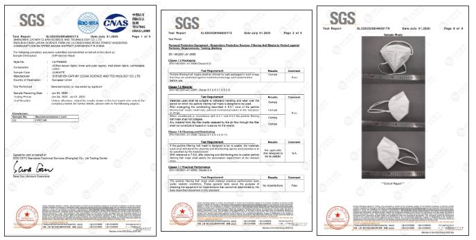 SGS CE-EN149 檢（jiǎn）測報告（gào）（FFP2級別）