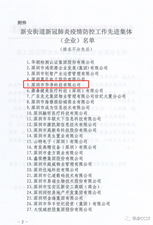 表彰 | 華淨科技獲“先進集體”表彰